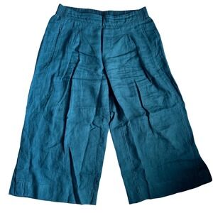 ATHLETA Pants Womens Playa 100% Linen Wide Leg Crop 12 P Zip Pockets Teal Green